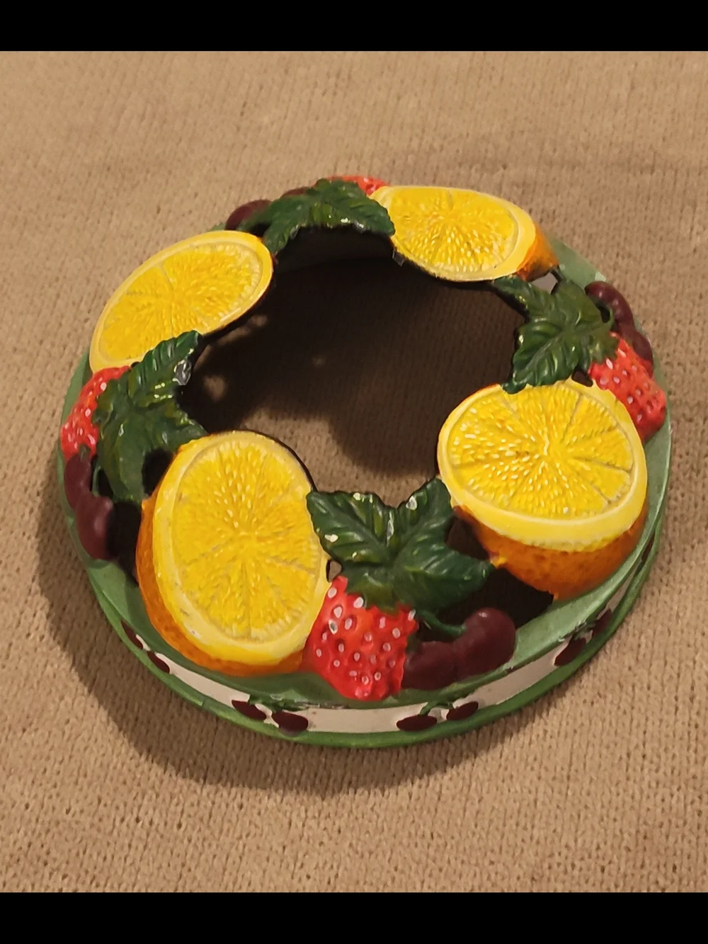 Vintage!! Decorative Fruit Wreath Candle Holder - Green and Yellow